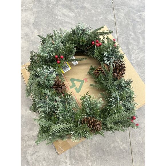 National Tree Company 24" Artificial Colonial Fir Prelit Wreath Decoration - Picture 1 of 5